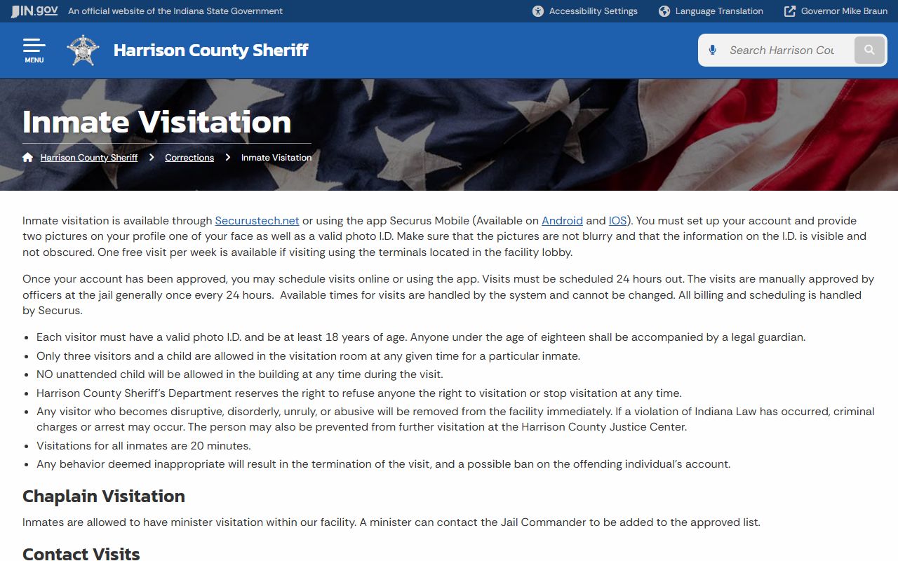 Harrison County Jail inmate visitation rules for Securus video visits