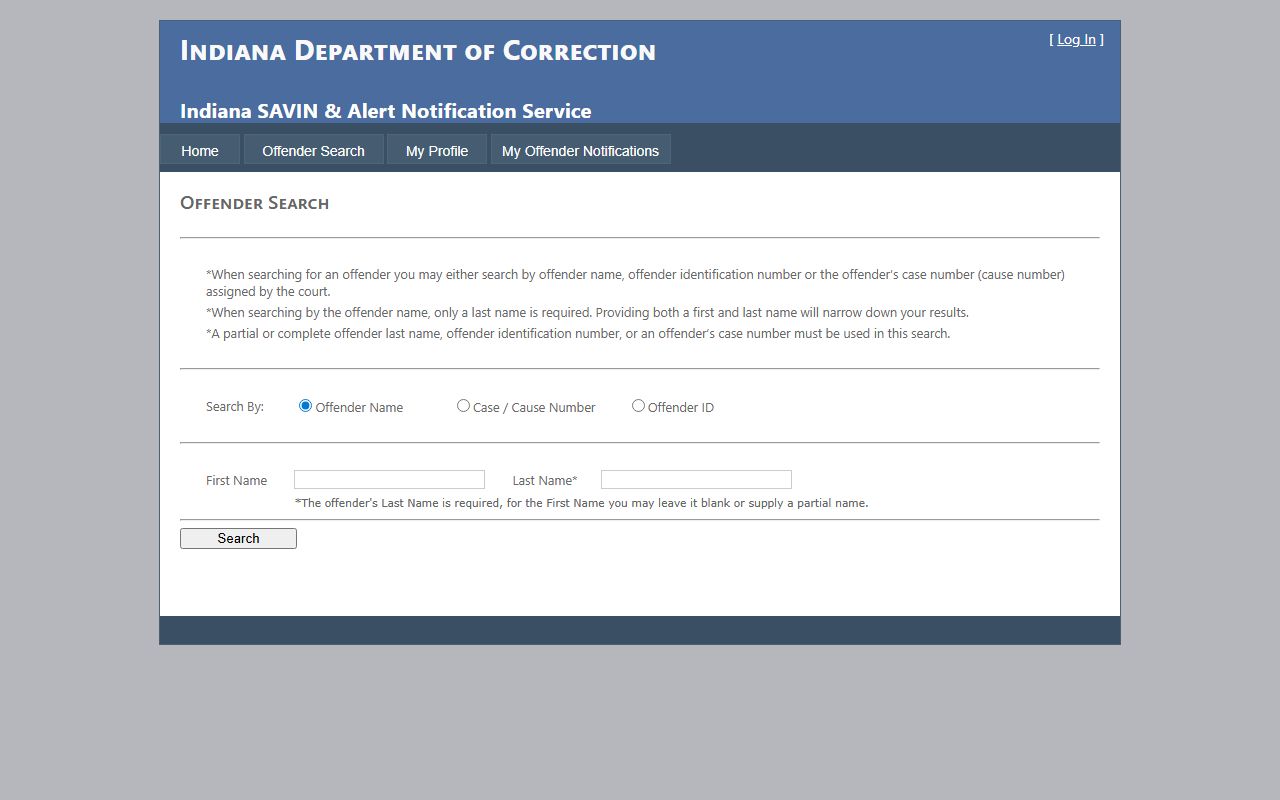 Indiana SAVIN offender search for Harrison County booking photo and custody status checks